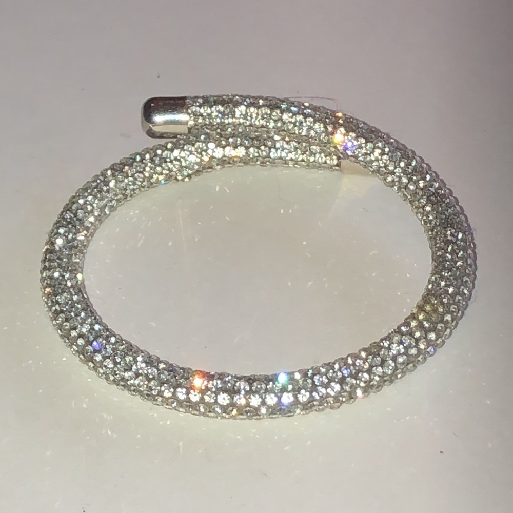 Crystal Pavé Silver Tone Boho Bangle Bracelet